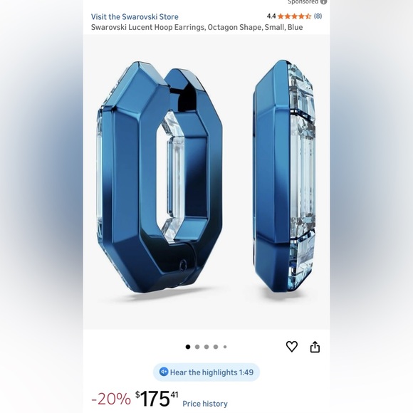 Swarovski Blue Lucent Octagon Hoop Earrings - Picture 12 of 15